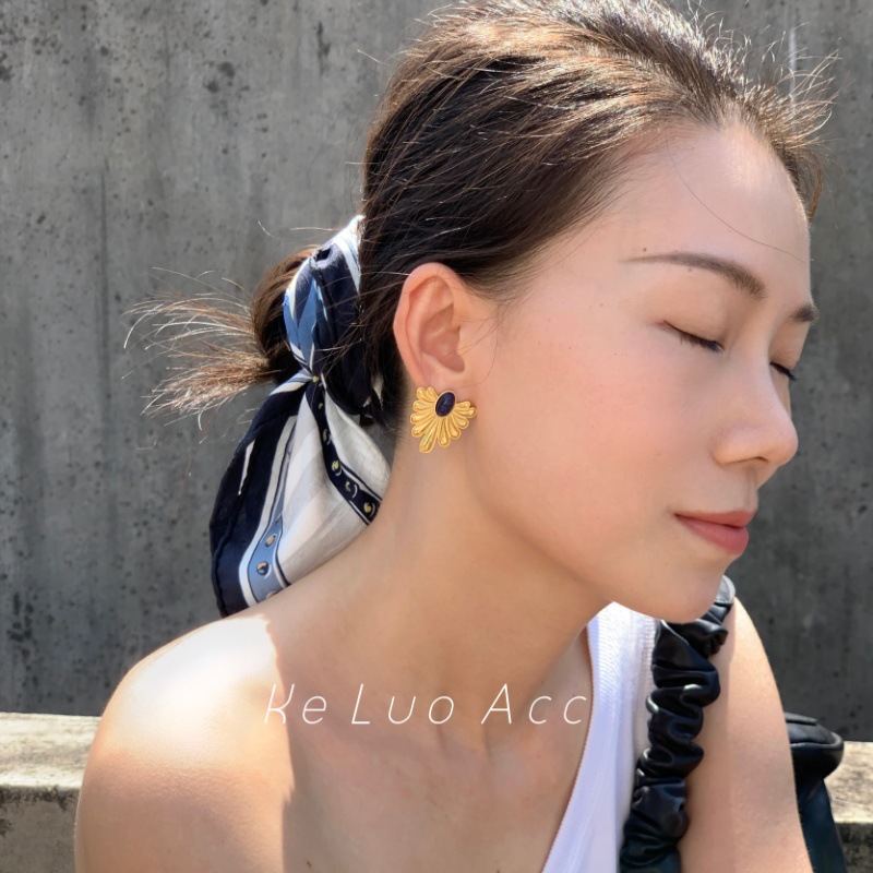 原创天然宝石耳环欧美精致复古耳饰轻奢高级感小众翅膀水滴耳环女详情18