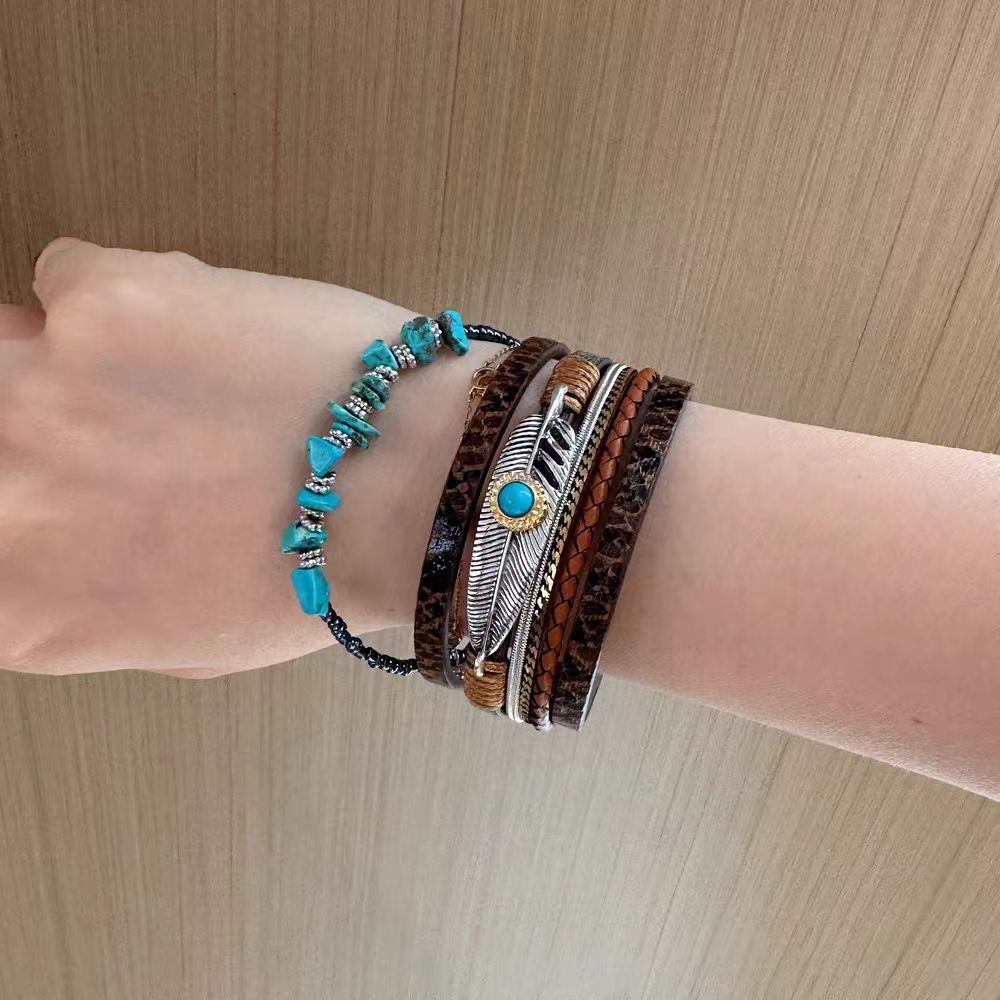 新中式多层叠戴羽毛手链民族风复古个性手环美拉德古风高级感手饰详情4