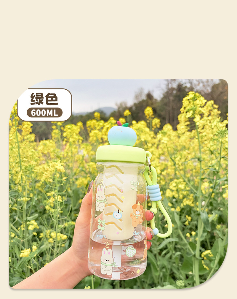 Мультфильм magy 600ML sport cup представляет собой набор из четырёх опциональных прозрачных кубков с изображённым щенком и кроликом с красной зелёной полоской на крышке яблока и цветной верёвкой pic 10