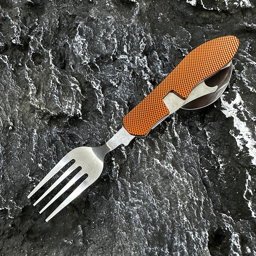 Mini folding knife, fork and spoon set, detachable combination, outdoor mountaineering and travel tableware, multi-opening aluminum handle Swiss knives pic 15
