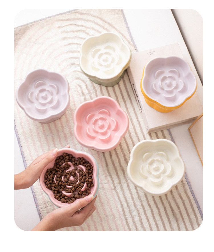 Pet slow food bowl, high-footed ceramic cat bowl, dog bowl, small dog and cat slow food, anti-choking and anti-knocking, neck-protecting slanted bowl pic 3