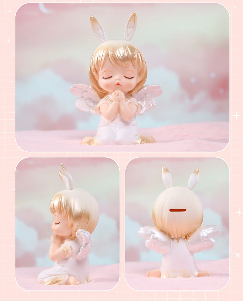 Annie Baby Gilded Vinyl Piggy Bank desktop, Large home entrance decoration, cute Angel Resin handicraft pic 12