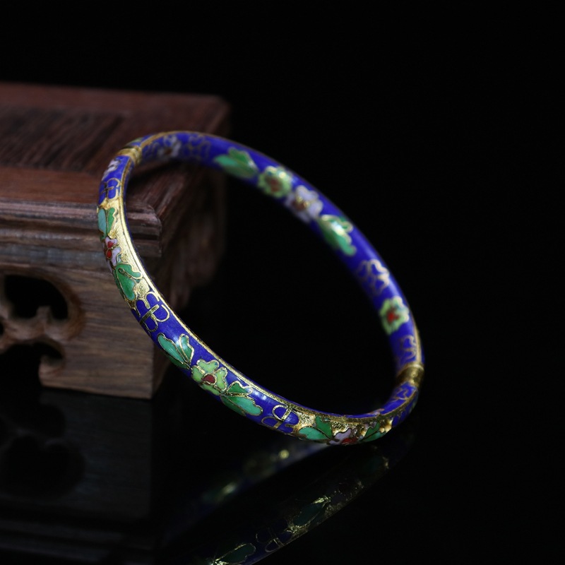 Beijing Cloisonne vintage collectibles, classical ethnic style copper body cloisonne enamel jewelry, semi-gold base bracelet pic 5