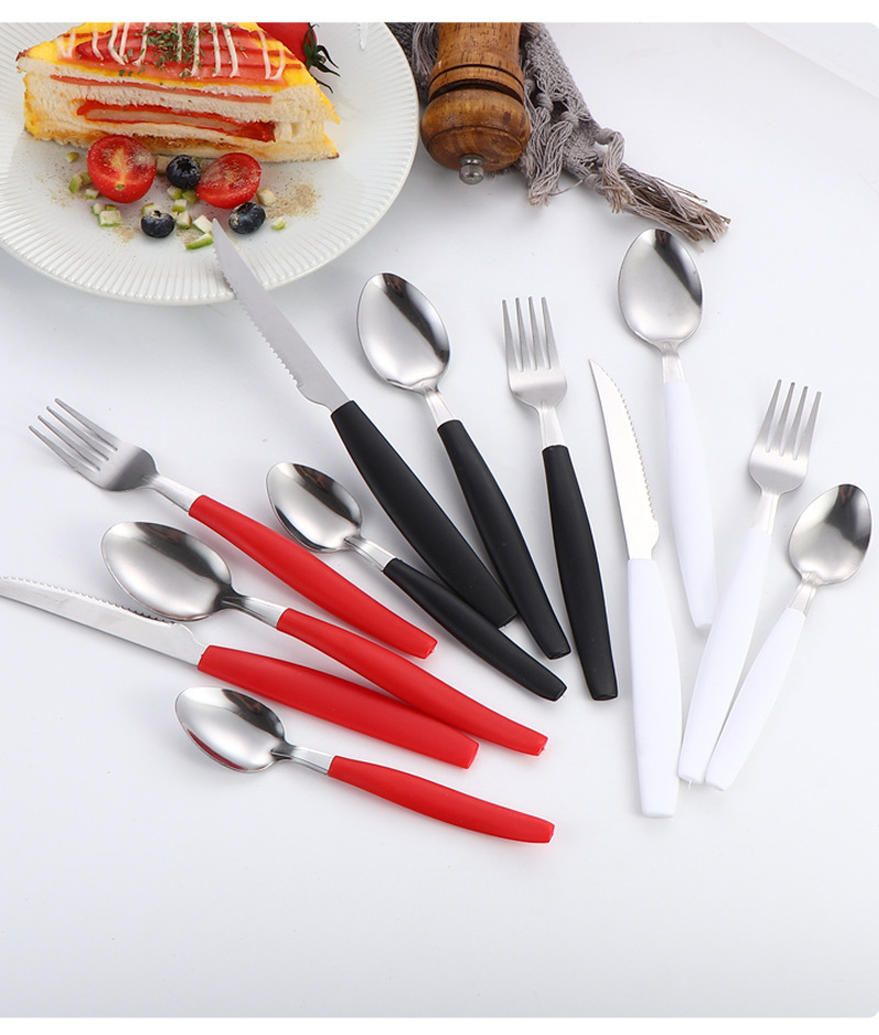 24-piece set of knives, forks and spoons for cross-border trade from Brazil, with slanted tail handles, household steak knives, dessert spoons and stainless steel tableware pic 11