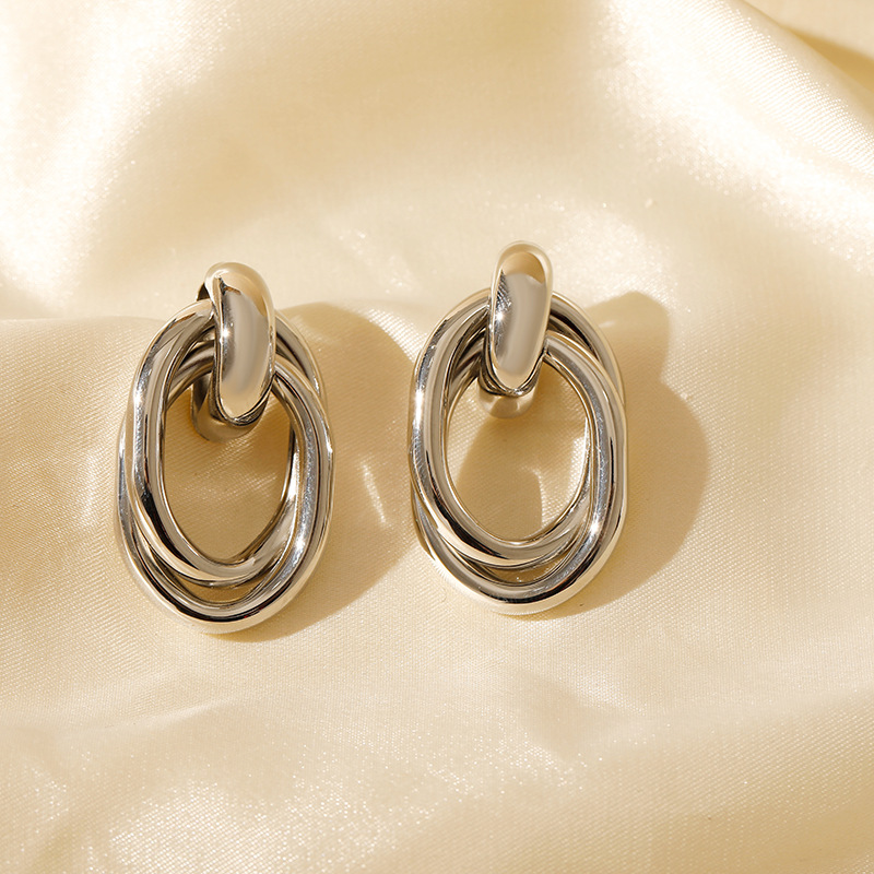 Hyacinth欧美跨境网红同款耳环镀金不锈钢麻花圈爆款耳环钛钢几何耳坠女耳饰详情5