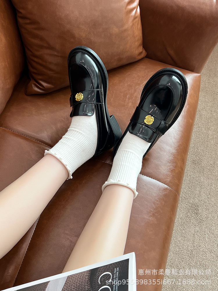 牛皮版葡萄妈同款秋冬加绒厚底单鞋真皮一脚蹬内增高乐福小皮鞋女详情11