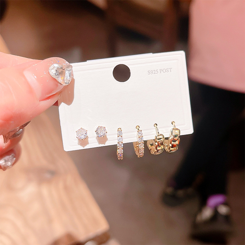 2024新品光面几何圆形锆石圈圈耳扣 ins风简约百搭时尚耳钉环饰品详情5