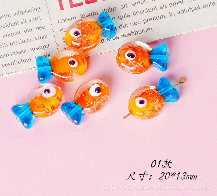 古法工艺琉璃可爱小鱼DIY 项链手链手机链饰配详情1