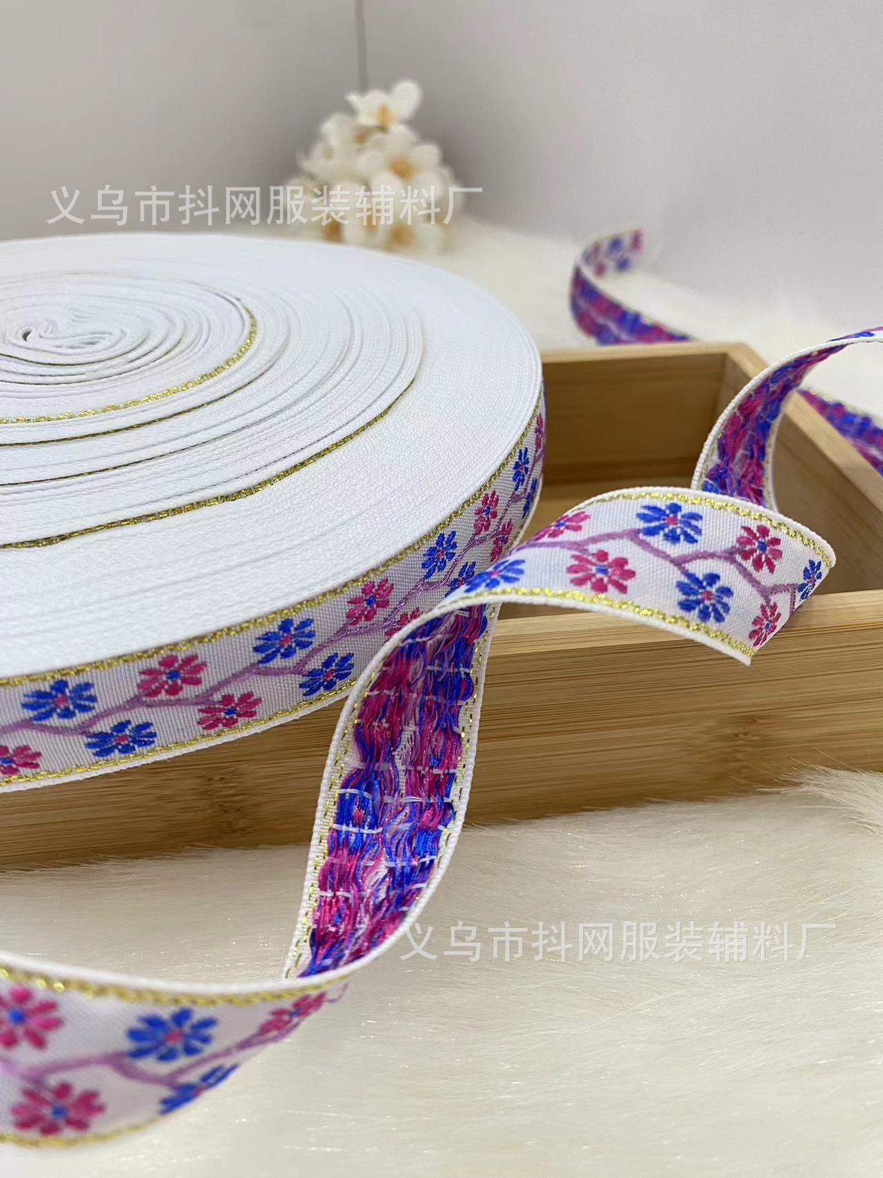 2.1cm小香风金丝提花刺绣织带发饰礼盒包装带演出服装辅料批发.详情3