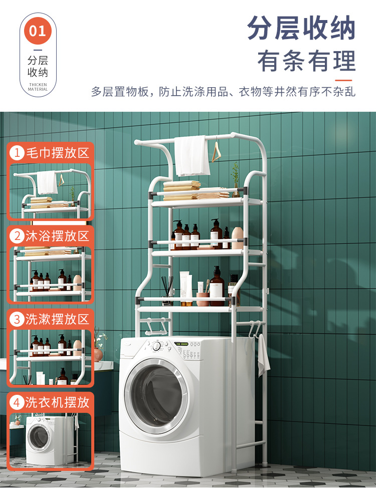 跨境家用浴室厕所马桶置物架洗衣机落地收纳架三层洗手间置物架子详情3