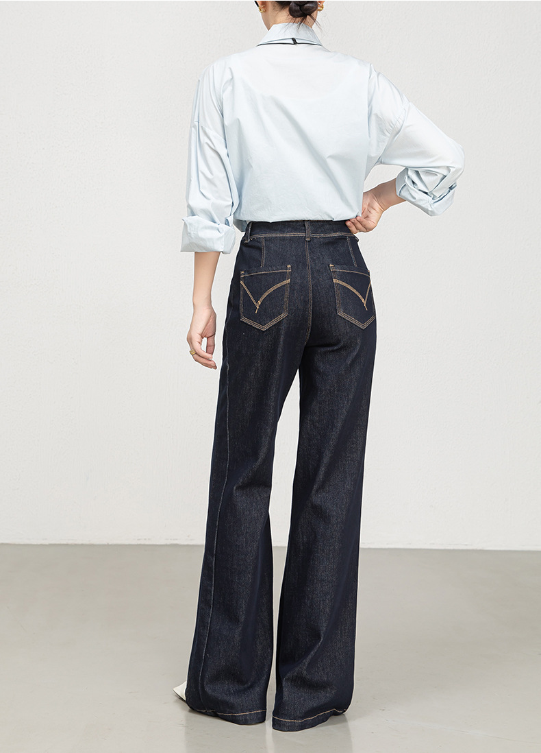 花千瓣高腰微喇牛仔裤女2025秋季新款四面弹宽松显瘦筒喇长裤8197详情24