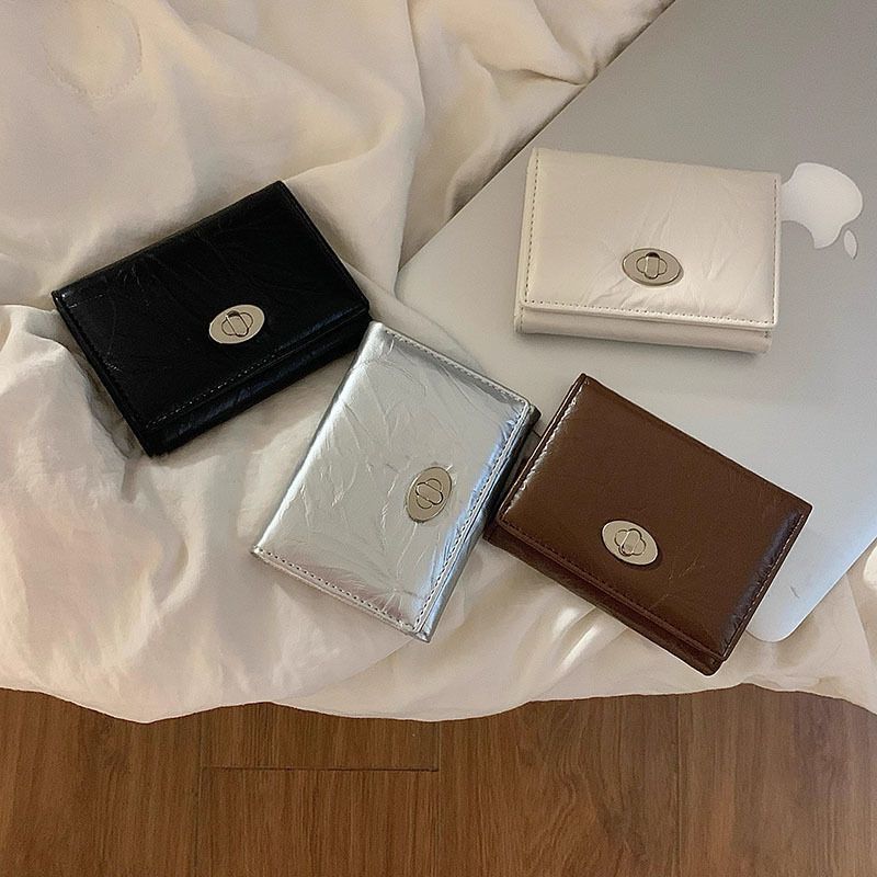 感爆裂纹复古短款钱包便携 简约韩风多卡位小巧按扣卡包详情2