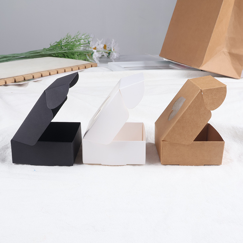 跨境牛皮纸飞机盒手工皂小方盒爱心开窗镂空白卡黑卡迷你饰品纸盒详情8