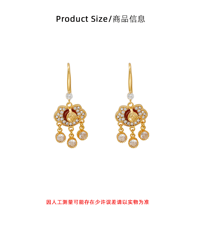 Hyacinth原创设计宫廷风平安锁耳坠国潮轻奢红玛瑙耳饰2025抖音爆款耳环女详情3