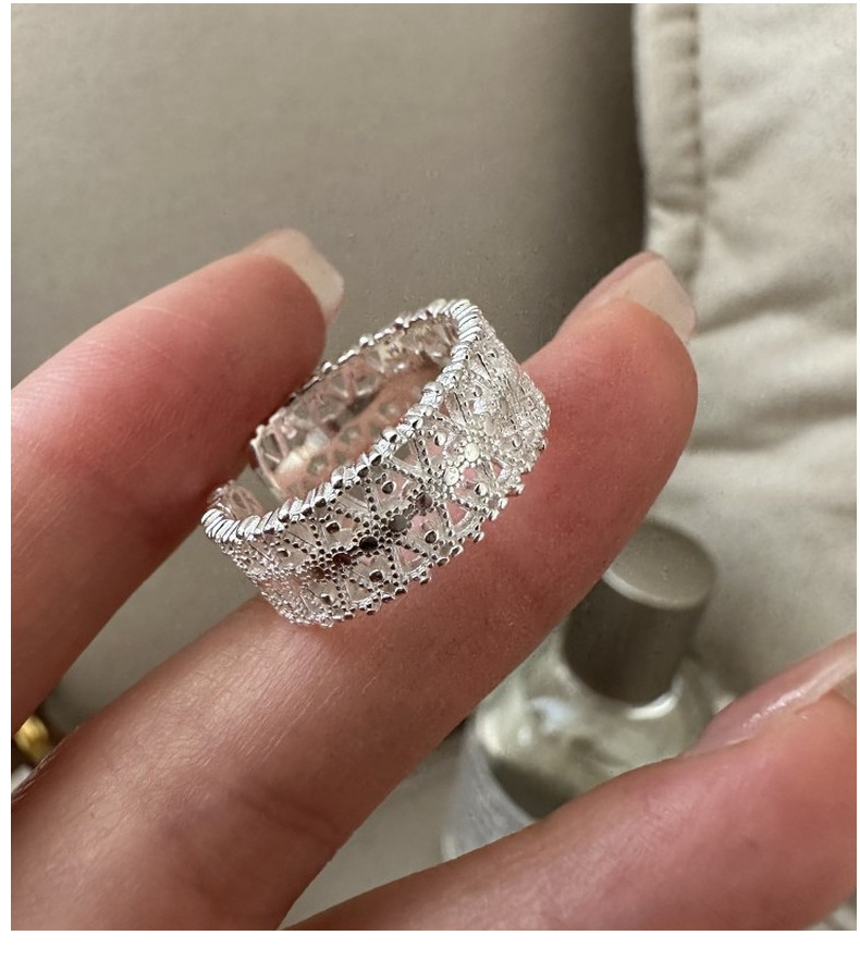 S925纯银韩版小众设计感花纹蕾丝戒指韩国风简约时尚指环复古指环详情9