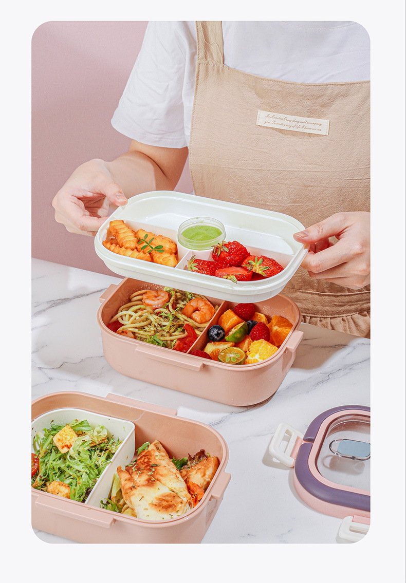 双层饭盒分格不串味微波炉专用塑料食品盒lunchbox便当盒沙拉餐盒详情6
