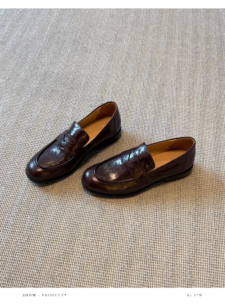 羊皮版~复古真皮一脚蹬懒人鞋女粗跟平底单鞋英伦风小皮鞋乐福鞋详情26