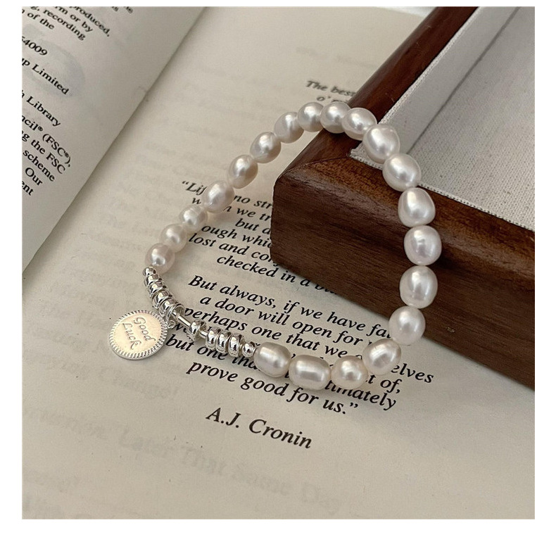 S925 sterling silver freshwater pearl vintage handcrafted Good Luck brand necklace and bracelet set, fashionable and simple collarbone chain pic 23