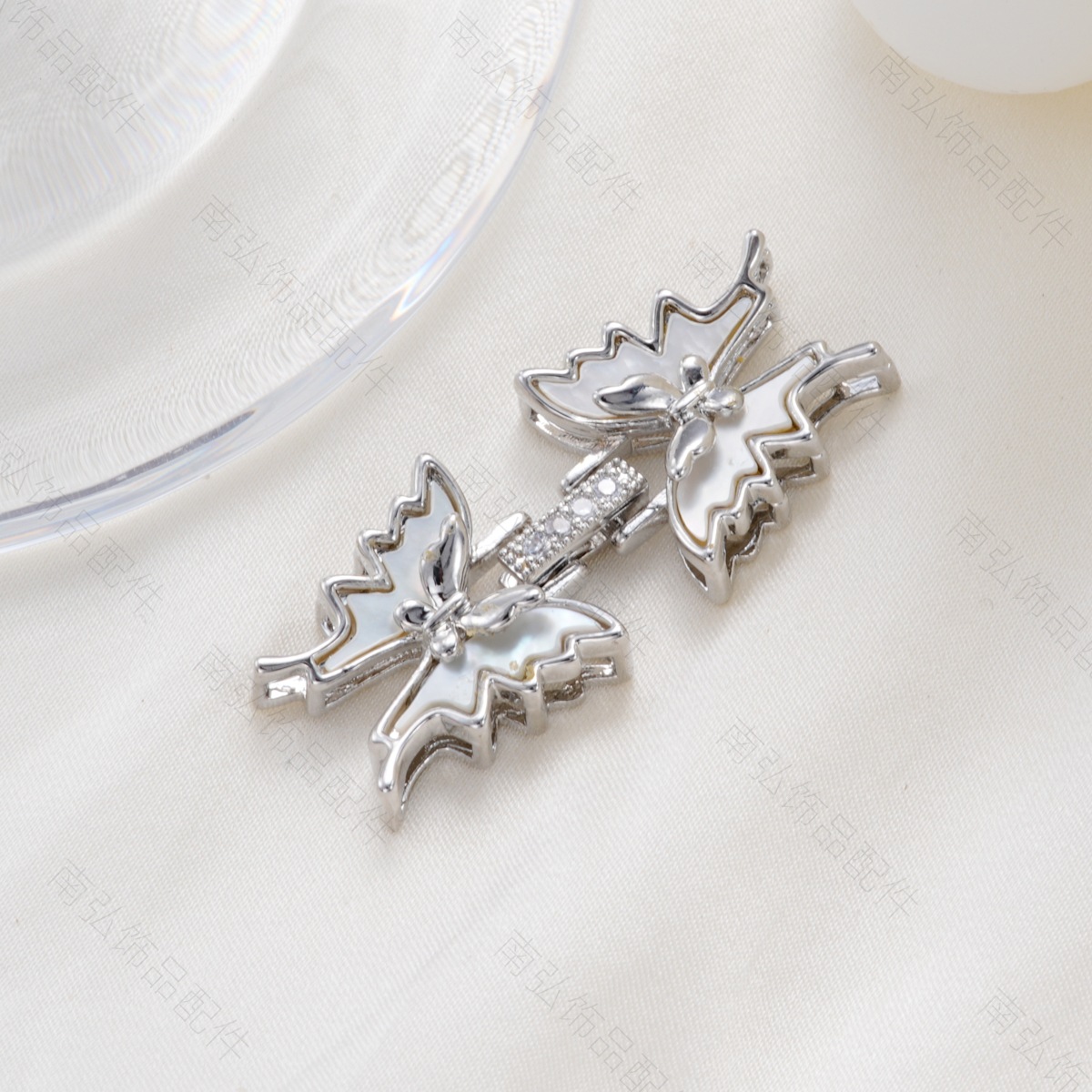 铜镀18k高保色镶白贝蝴蝶对扣珍珠项链扣头高级DIY饰品珠宝配件详情15