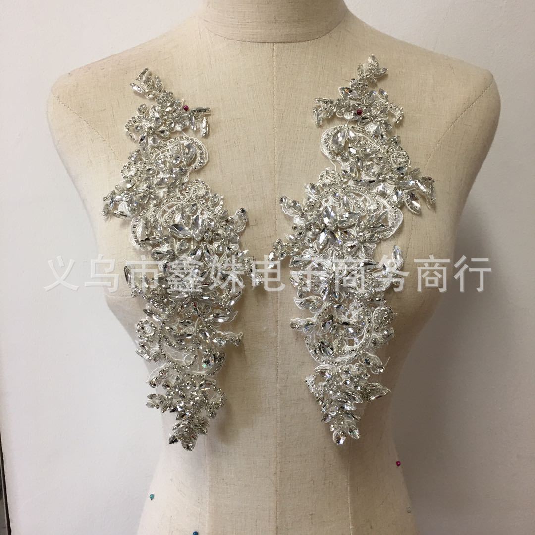 精品手工钉珠蕾丝花朵 白色玻璃布贴童装演出舞蹈花边详情3