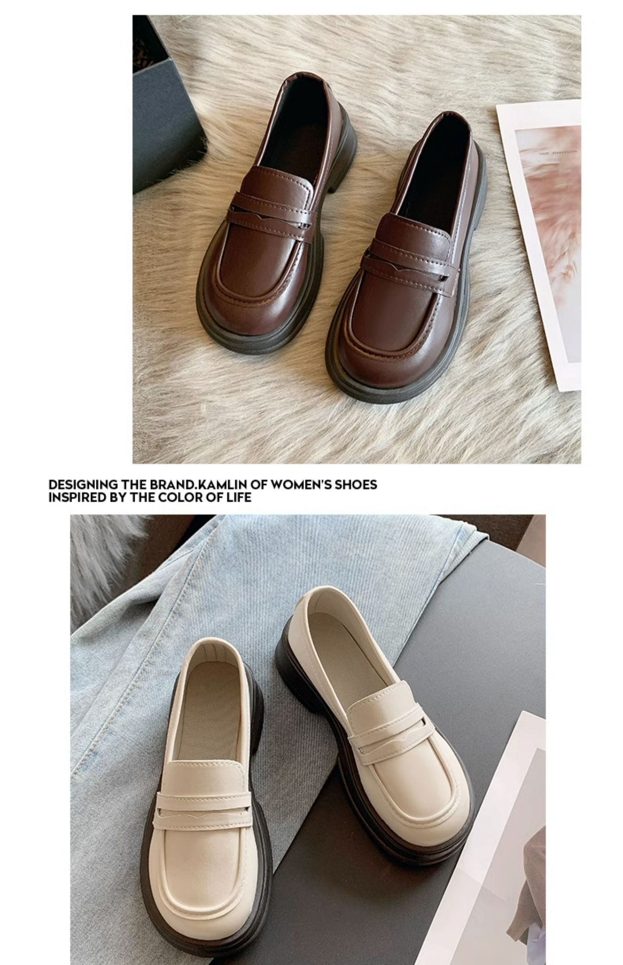 The new 2024 autumn collection of Japanese-style small leather shoes for women features a black thick-soled loafer with a British style, paired with a single jk uniform shoe pic 22