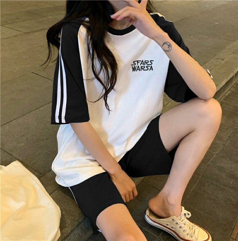 夏季跑步中考初中短袖休闲运动服套装女宽松短裤体育考试五分裤详情5