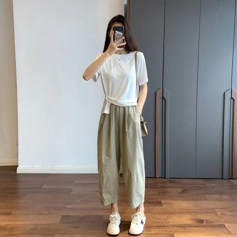 薄款阔腿九分裤女夏纯棉休闲直筒萝卜裤小个子日系显瘦宽松工装裤详情9