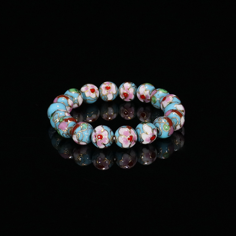 Beijing Cloisonne classical ethnic style jewelry, traditional copper base cloisonne enamel polished round bead bracelet pic 5
