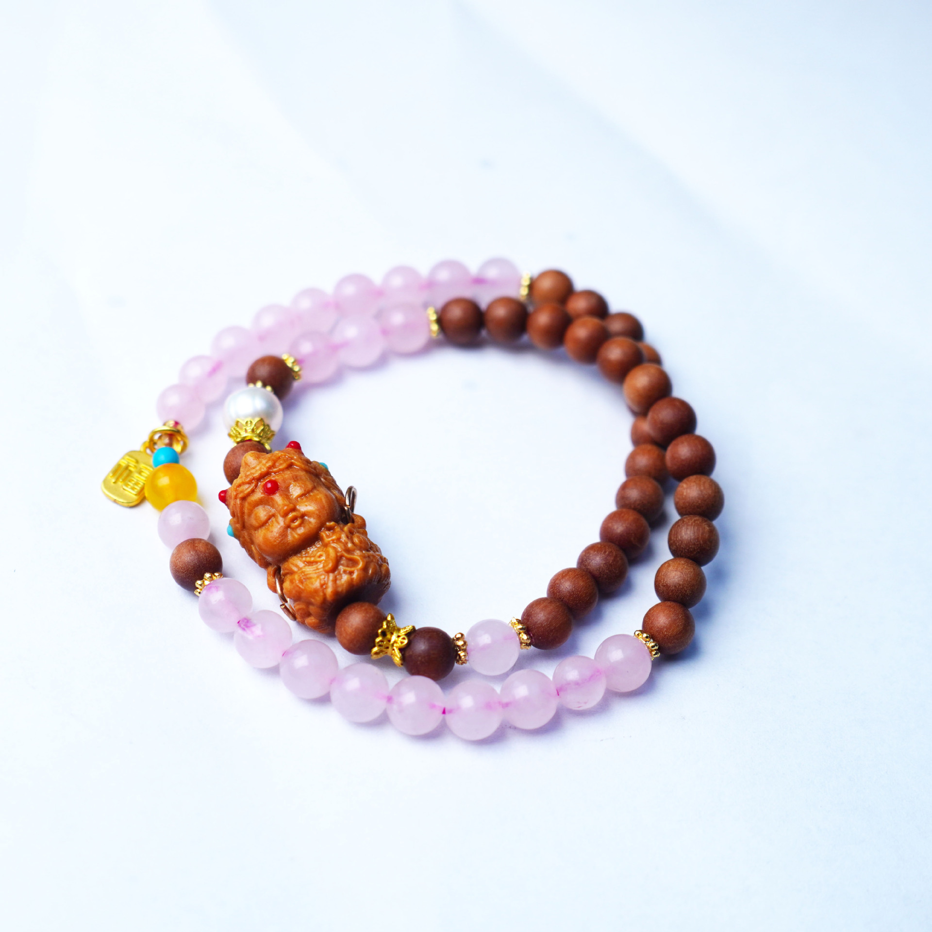 寺庙同款天然芭比檀木双圈手串复古民族风宝宝粉晶女手链饰品配饰详情35