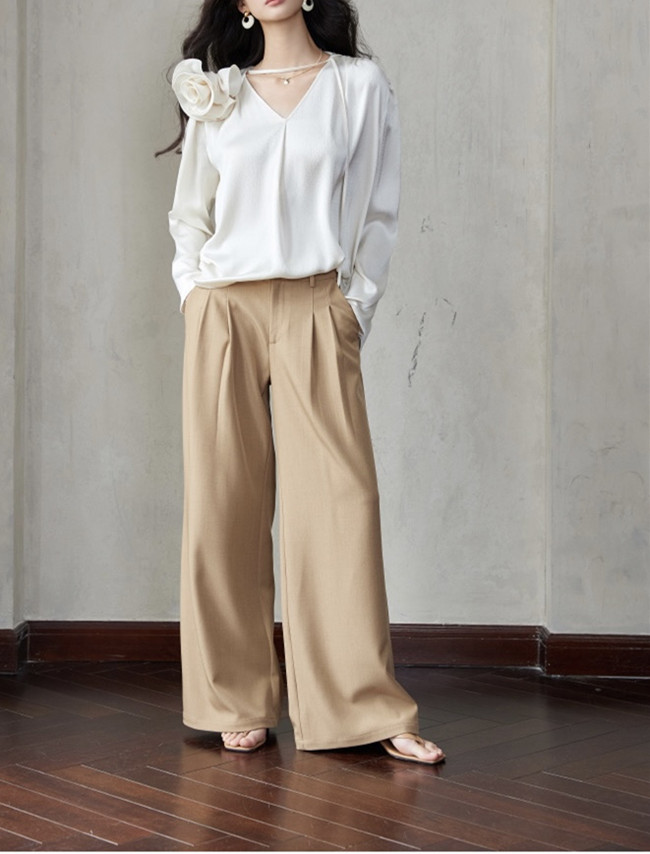 上新珍珠缎真丝光泽感泡泡肌理缎可拆卸手工立体玫瑰花宽松衬衫女详情8