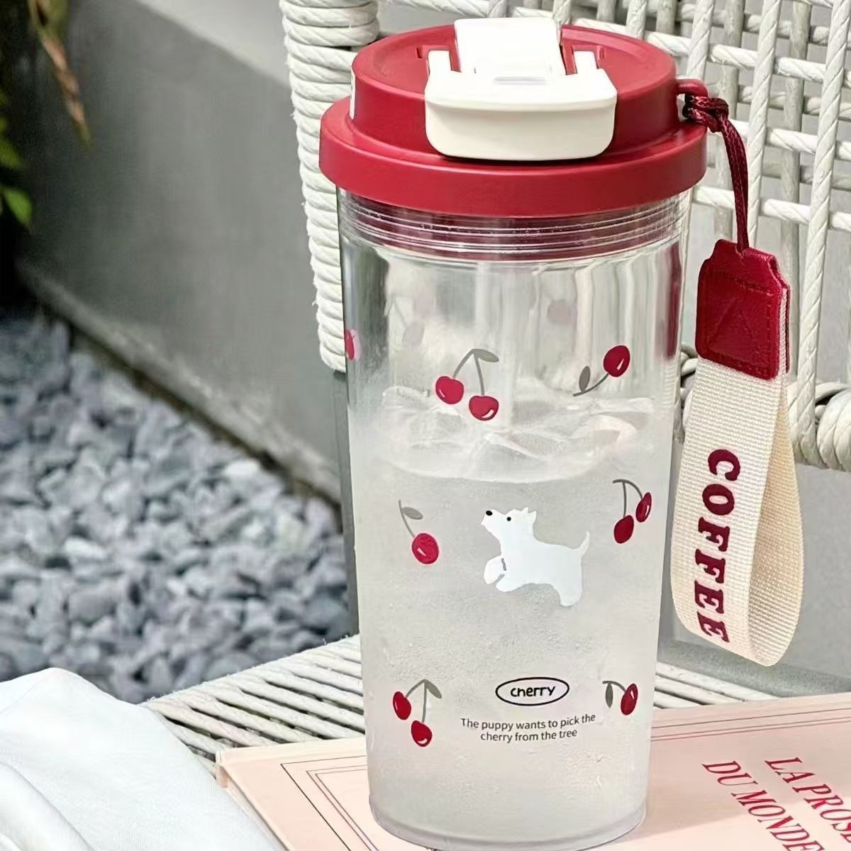 小红书便携可爱学生女生塑料高颜值吸管杯樱桃小狗夏季随手水杯子详情5