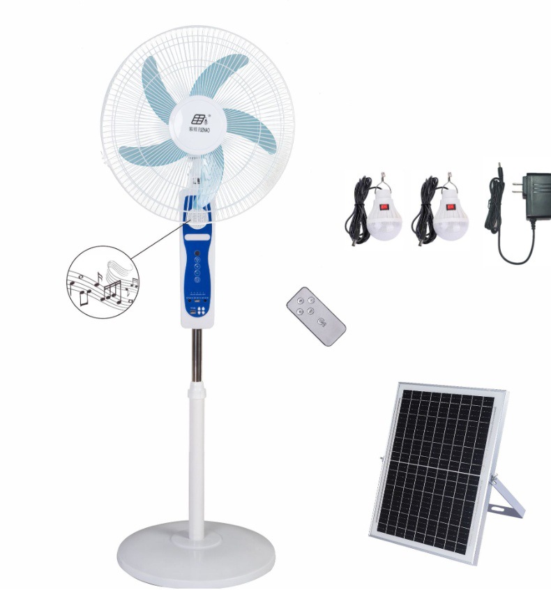 Factory direct sales 16-inch floor-standing electric fan, high-power vertical oscillating solar fan with remote control and speaker pic 1