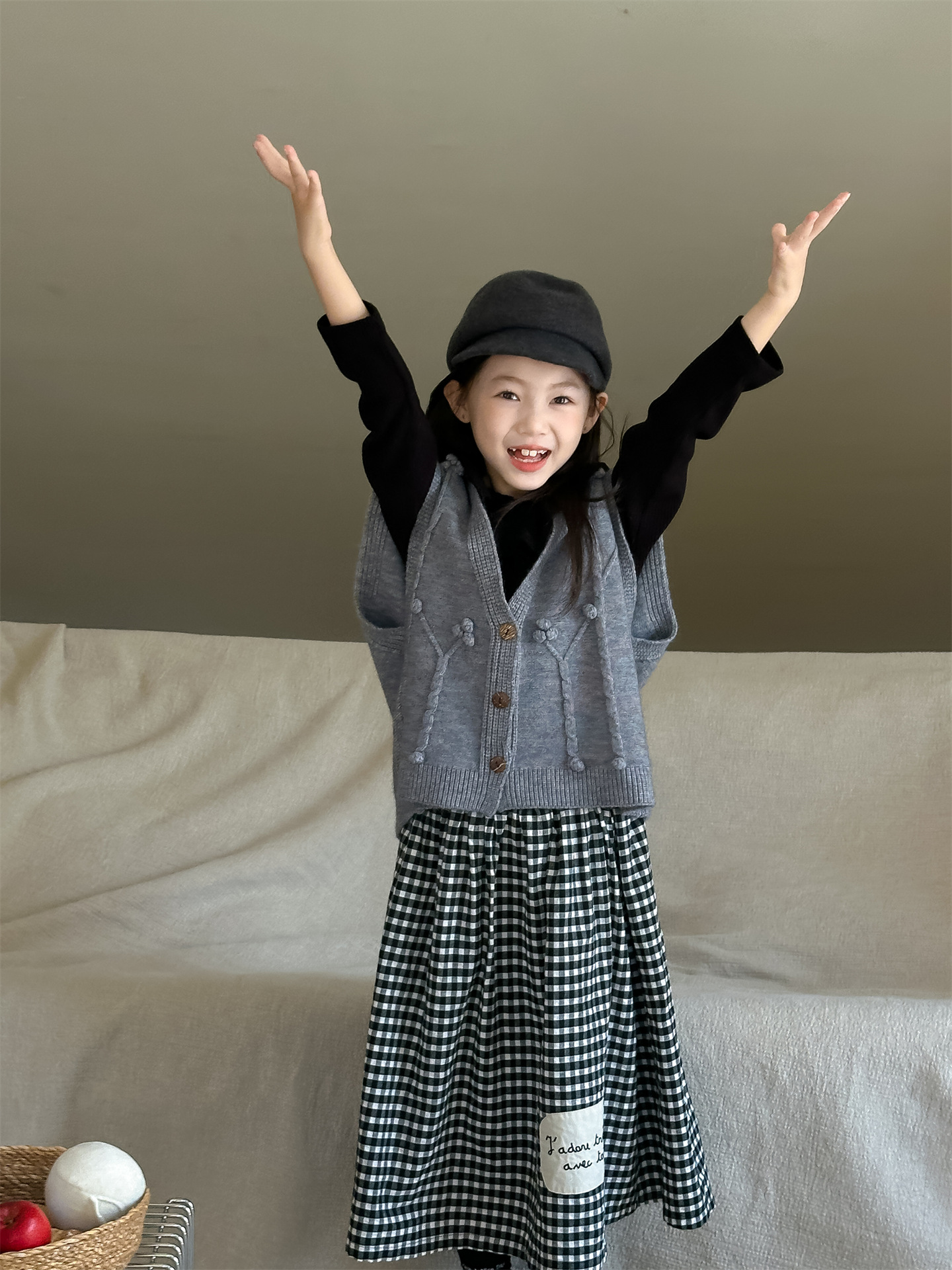花与寻童装女童韩系穿搭洋气格子裙2024秋季新款百搭中长款半身裙详情17