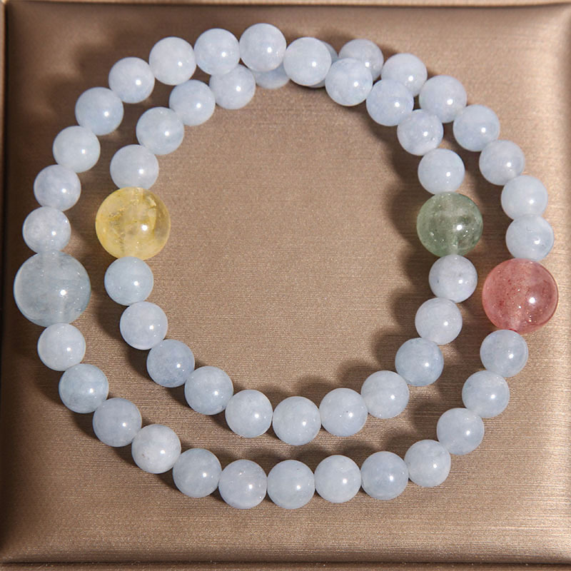 New Chinese-style natural multi-treasure crystal bracelet for women, light luxury, niche and exquisite aquamarine double ring bracelet as a gift for your best friend pic 4