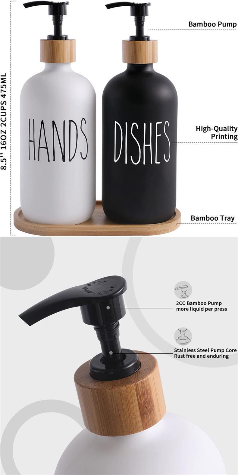 Thickened press-type Boston bamboo and wood pump head glass hand sanitizer bottles for cross-border Amazon body wash pic 9