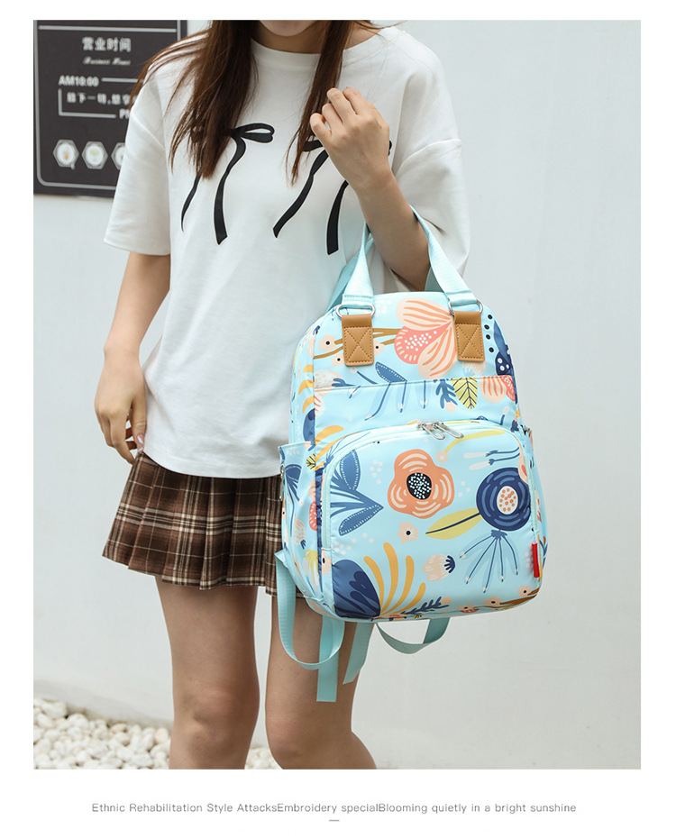 印花大容量外出双肩包时尚女背包婴儿奶瓶保温跨境热销母婴妈妈包详情16