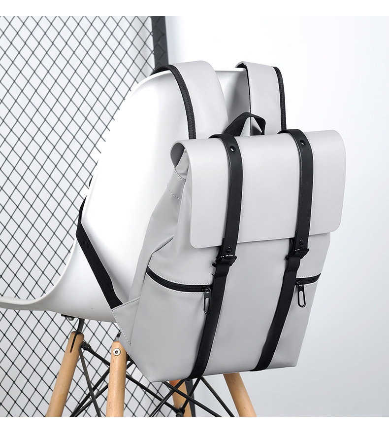 This simple and trendy double-shoulder computer bag for both men and women is fashionable and versatile. It has a large capacity and is a niche backpack with a PU waterproof leather film pic 22