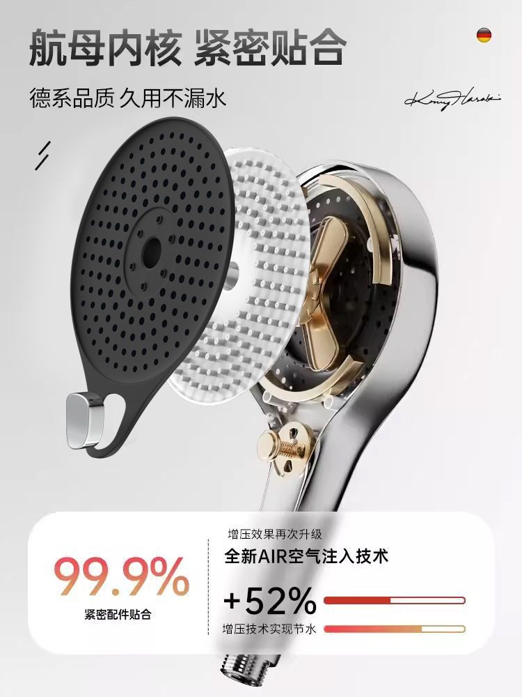 德国淋浴增压花洒喷头浴室热水器浴霸通用高压淋雨莲蓬花洒头详情7