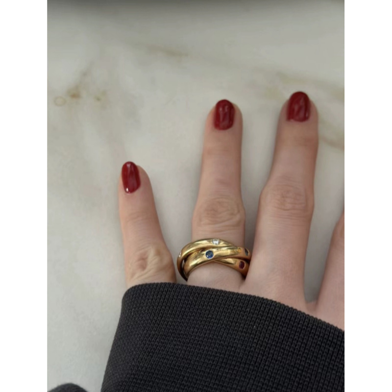 芳伶大哥同款戒指经典三环中古彩色宝石时髦气质复古套戒指环手饰详情3