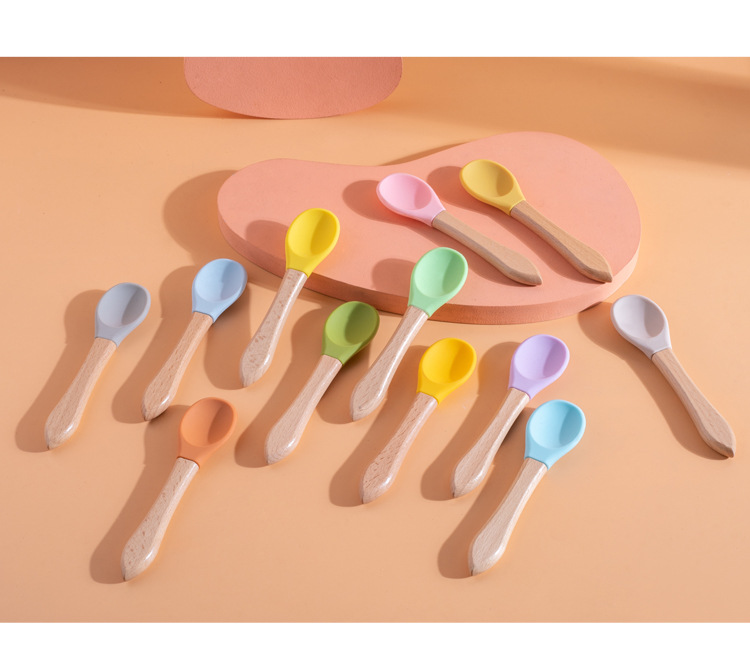 Pet spoon, cat can spoon, wooden handle, silicone, food-grade wet and fresh food feeding spoon for kittens, pet supplies pic 3