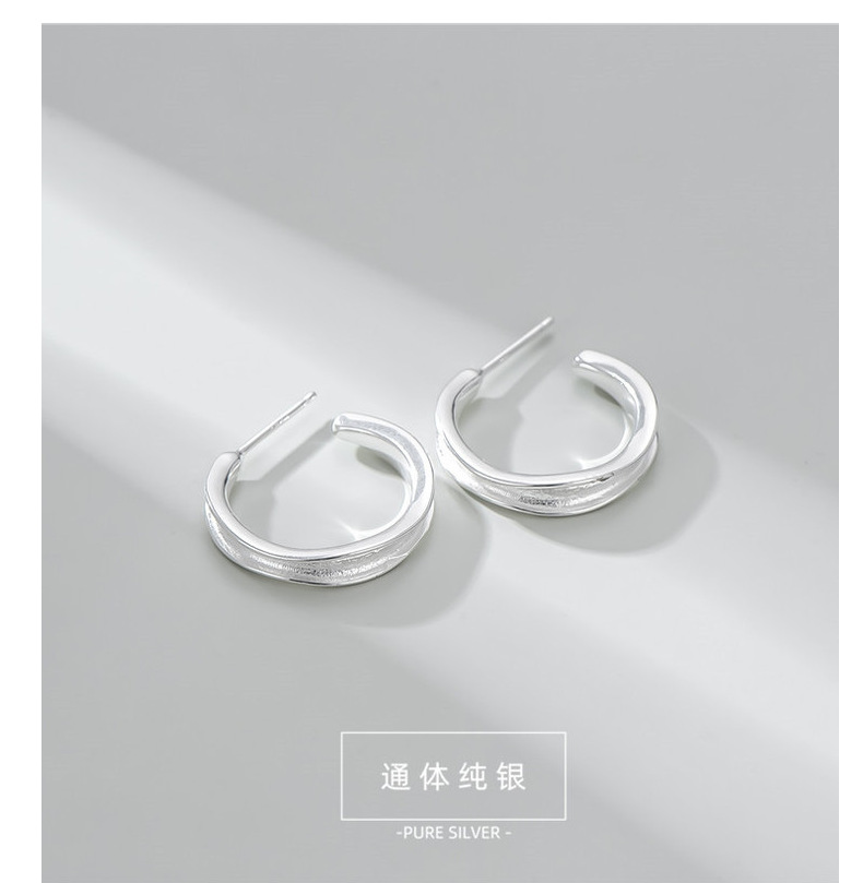 S925 sterling silver basic style Korean-style bright silver C-shaped earrings, retro style Korean fashion earrings wholesale pic 18