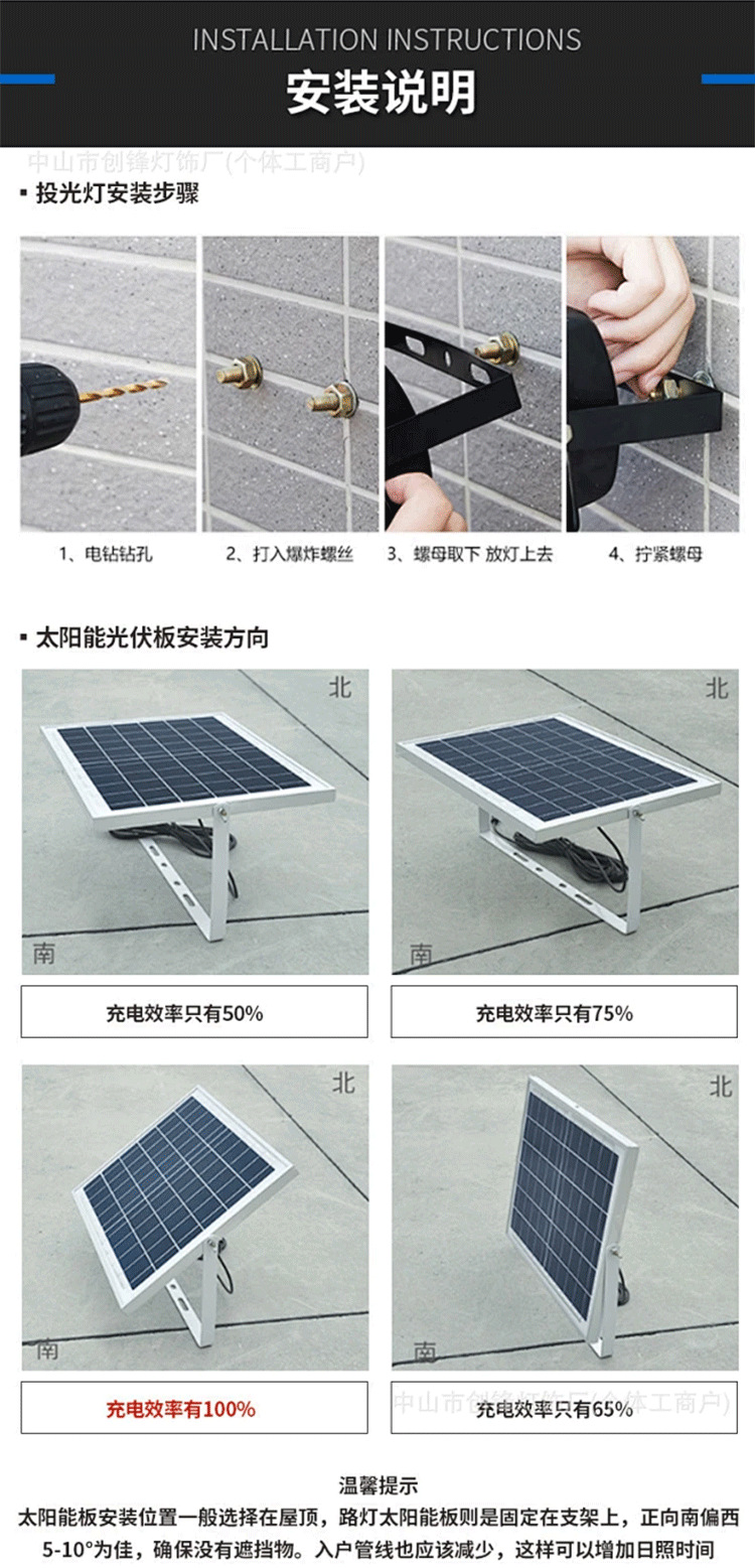 2025 New cross-border high-power light-controlled outdoor solar floodlight for street vending, LED lighting solar lamp pic 27