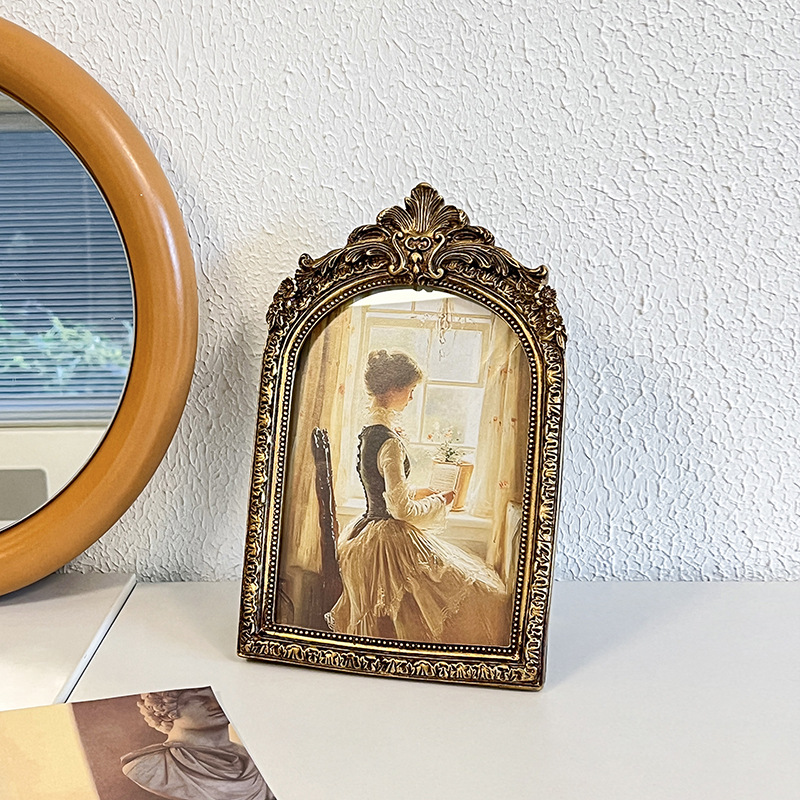 法式客厅卧室复古相框摆件装饰画欧式轻奢雕花椭圆形挂画玻璃画框详情8