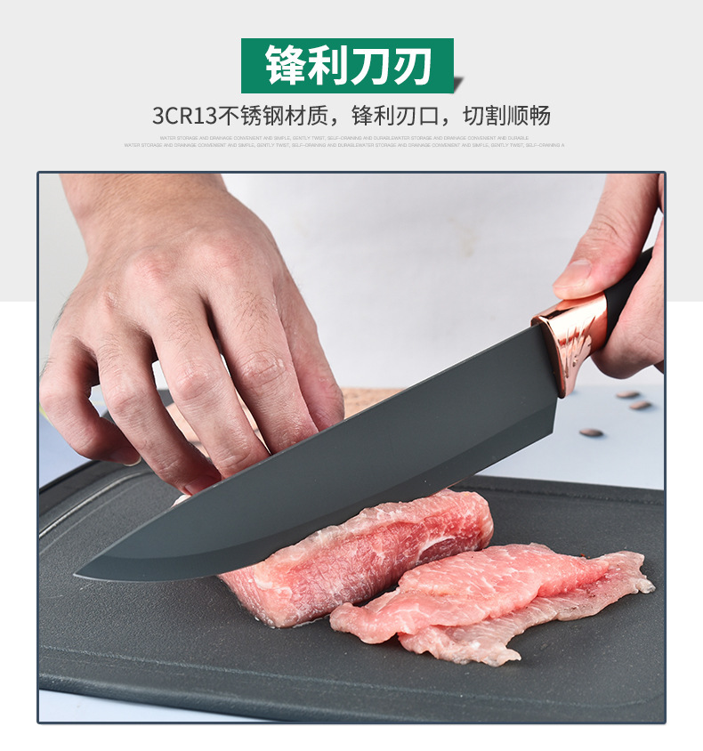 Kitchen knife set, silicone kitchenware, rose gold 18-piece set, cooking knife storage bucket, wooden handle silicone kitchenware set pic 18