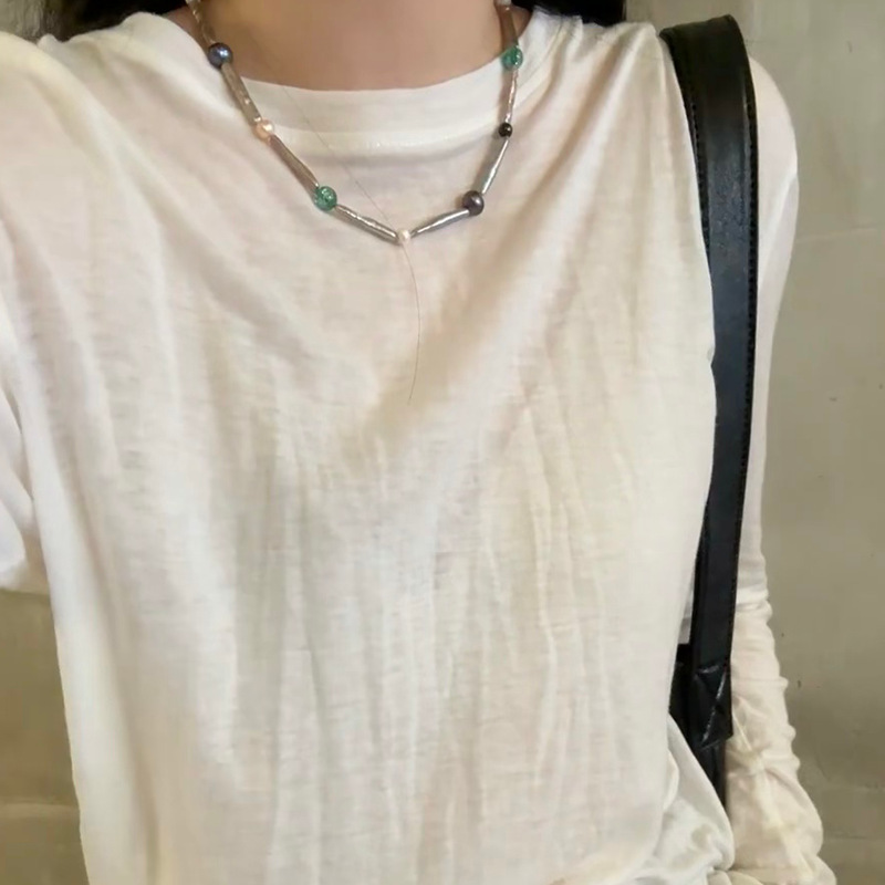 欧美轻奢高级小众设计天然珍珠搭配天然石串珠锁骨链个性精致时尚详情8