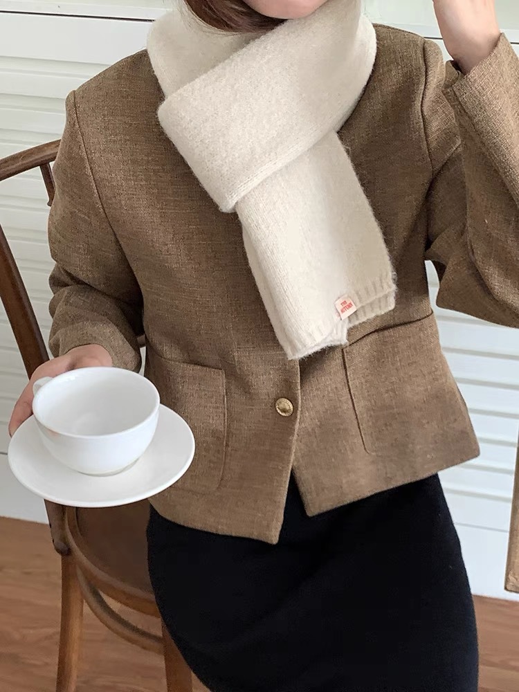 One-piece consignment wholesale of Korean solid color versatile autumn and winter new woolen couple and student small scarves, cute knitted warm scarves, street stall wholesale pic 10