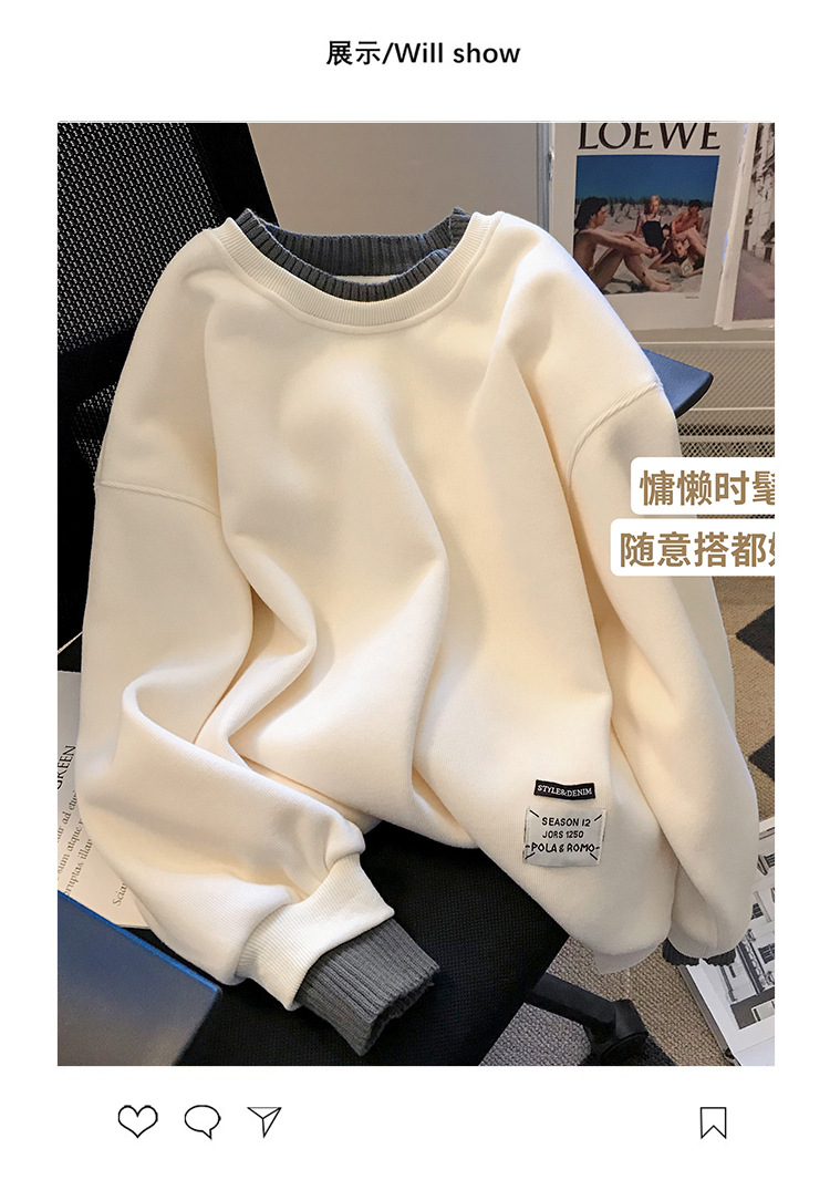新品女式卫衣定制加绒圆领卫衣女款厚假两件长袖宽松大码女装衣服详情8