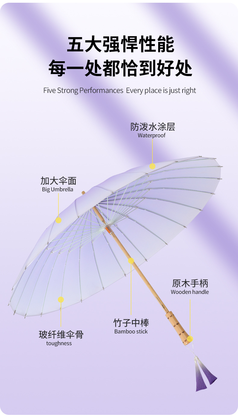 新款24骨渐变伞竹节手柄碰击布面料抗风加印logo直杆伞广告伞现货详情12