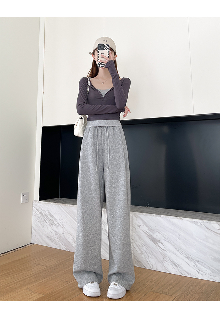 运动裤女2026新款春秋冬季加绒直筒灰色卫裤小个子休闲宽松阔腿裤详情20