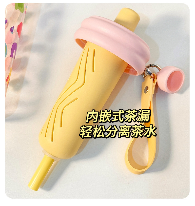卡通花茶塑料吸管杯水杯女生高颜值ins风学生可爱TRitan塑料水杯详情8